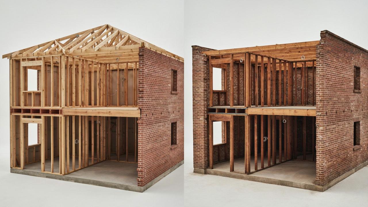 Frame and joisted masonry buildings show contrasting structural walls, floors, and roof systems