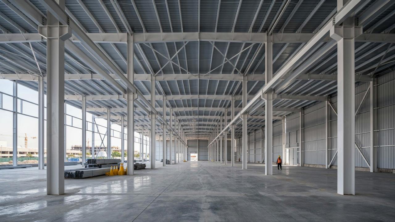 Purlins used in a steel framed commercial building.