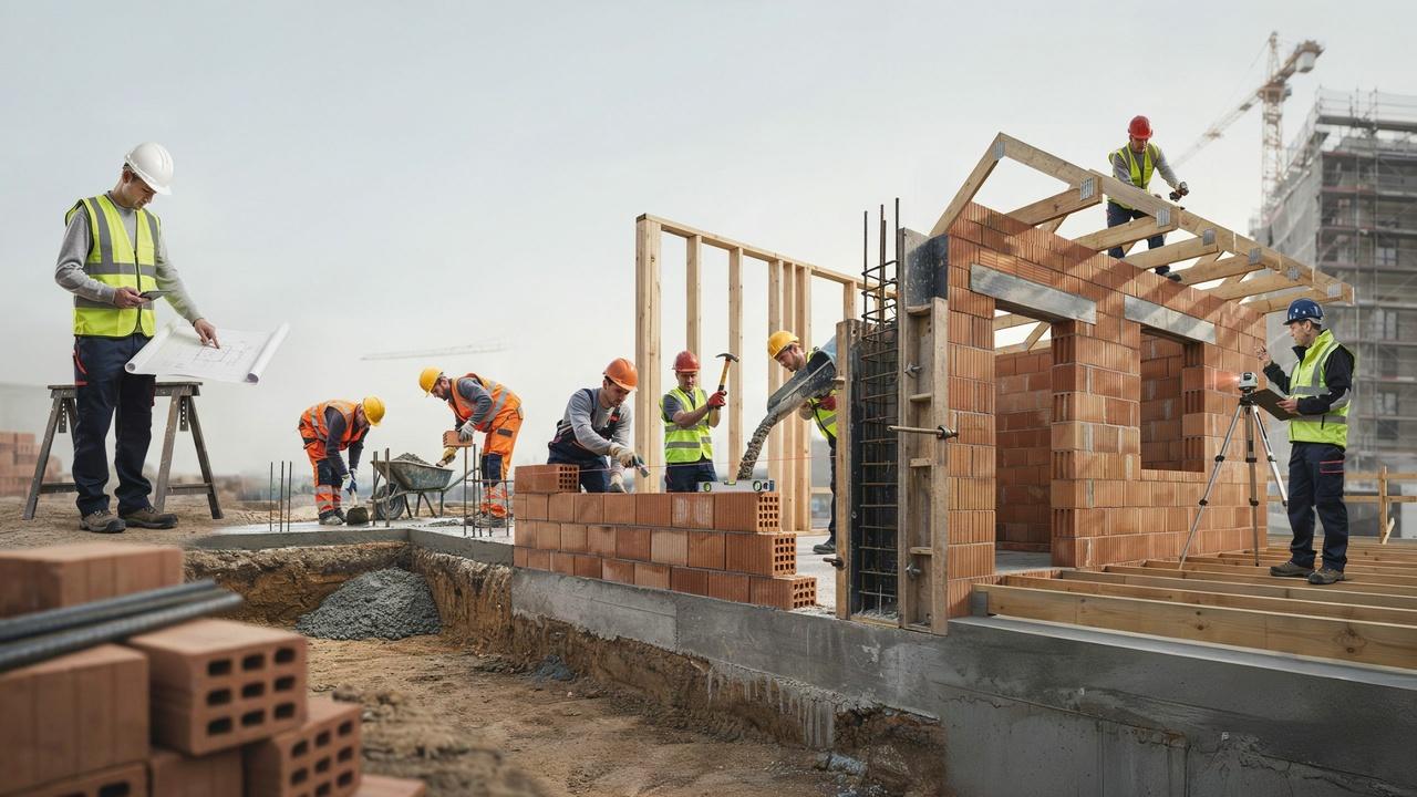 Step-by-step construction of a load-bearing wall from foundation preparation to final inspection.