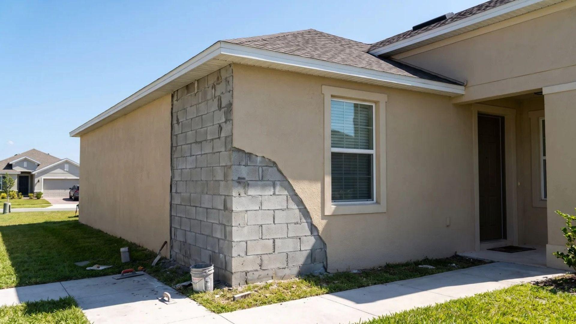 Residential CBS home with stucco-covered reinforced concrete block exterior walls.