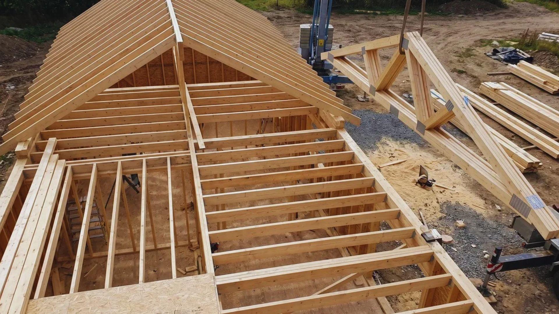 Ceiling joists, sloping rafters, a roof truss, and floor joists displayed as separate framing members.