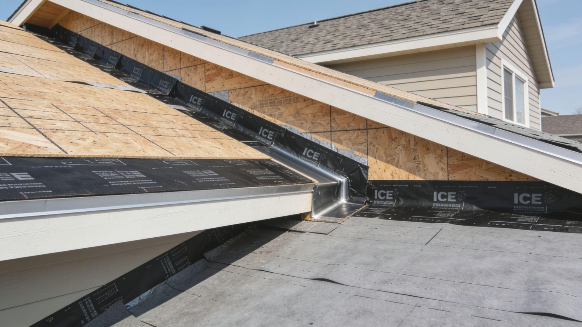 Roof decking covered with synthetic underlayment and self-adhering ice and water shield membranes FileName-roof-underlayment-and-ice-water-shield
