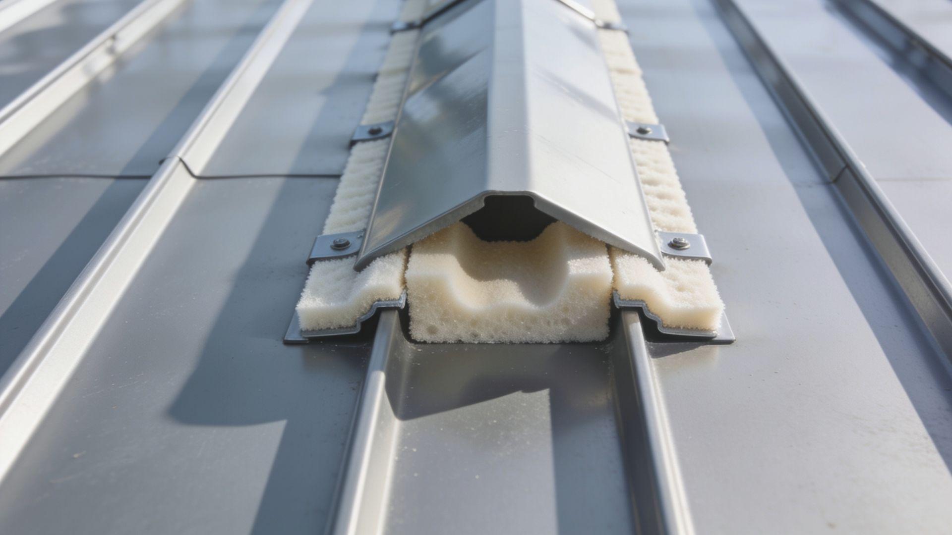 Profiled foam closure strips seal gaps between metal roofing panels and the ridge capFileName-metal-roof-closure-strips