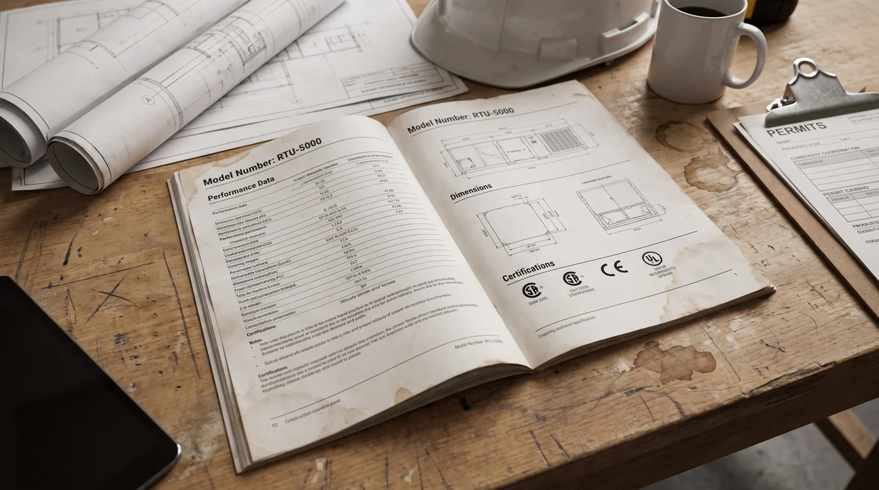 Equipment cut sheet reviewed for model verification and installation planning.File name-reading-equipment-cut-sheet