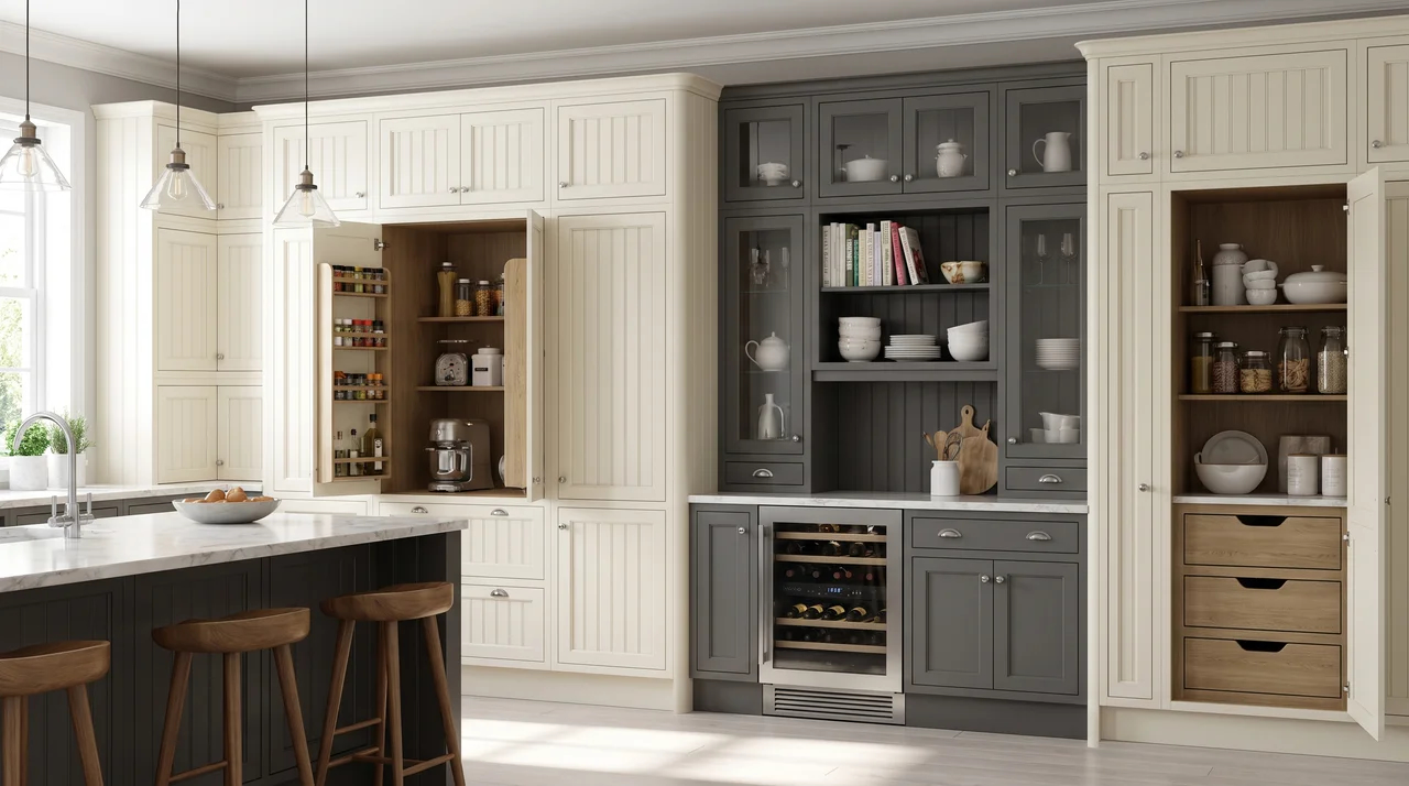 Custom cabinetry with decorative doors and built-in storage features.File name-custom-cabinetry-installation