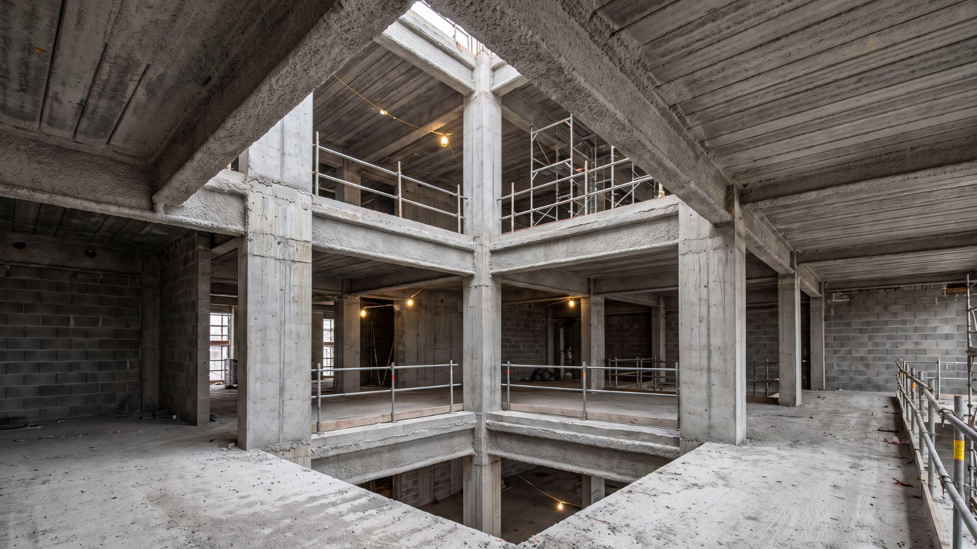 Reinforced concrete structural frame with fire-resistant walls, floors, and roof assembly.