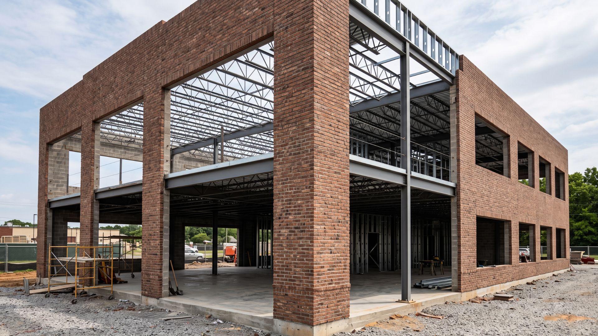 Commercial building with masonry exterior walls and noncombustible steel interior framing.