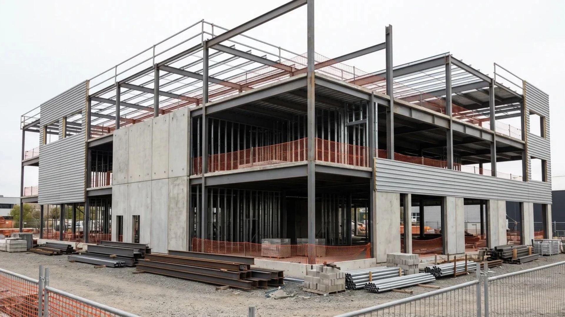 Commercial building with steel structural framing and noncombustible wall construction.