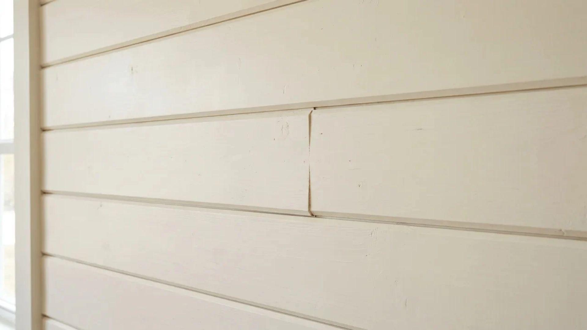 Horizontal shiplap wall panels with overlapping board edges and narrow seams.
