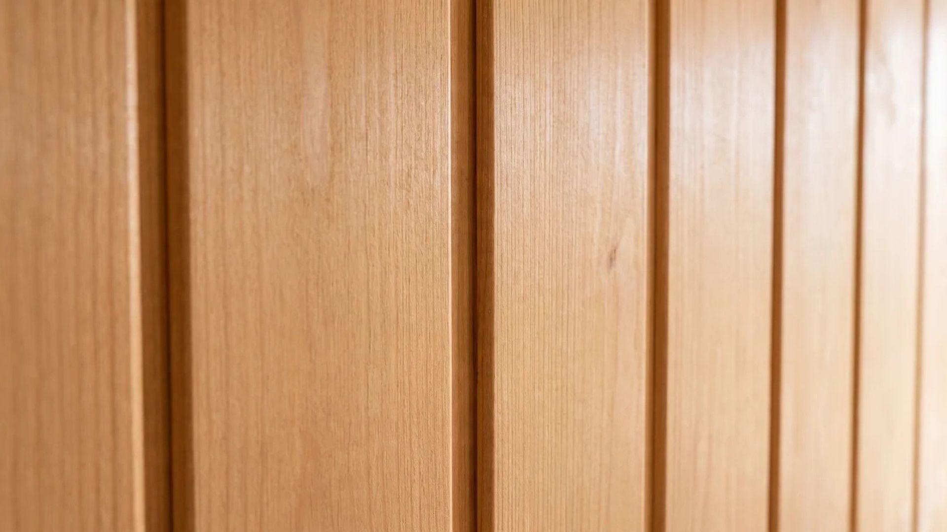Tongue and groove wall boards with interlocking edges and a continuous wooden surface.